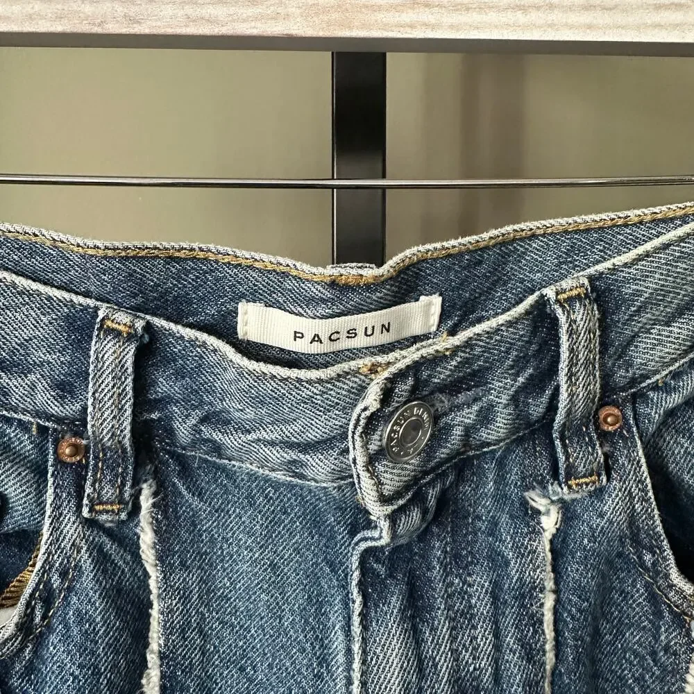 PacSun Blue & White Stripe High Waisted Flare Wide Leg Jeans Women’s Size 28 - Picture 4 of 6